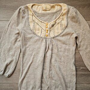 Anthropologie Guinevere wool cashmere blend gray cream sweater size XS
